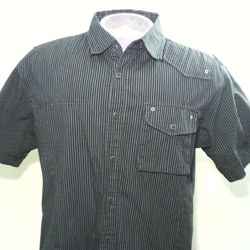 Black and white pinstripes with design on back.